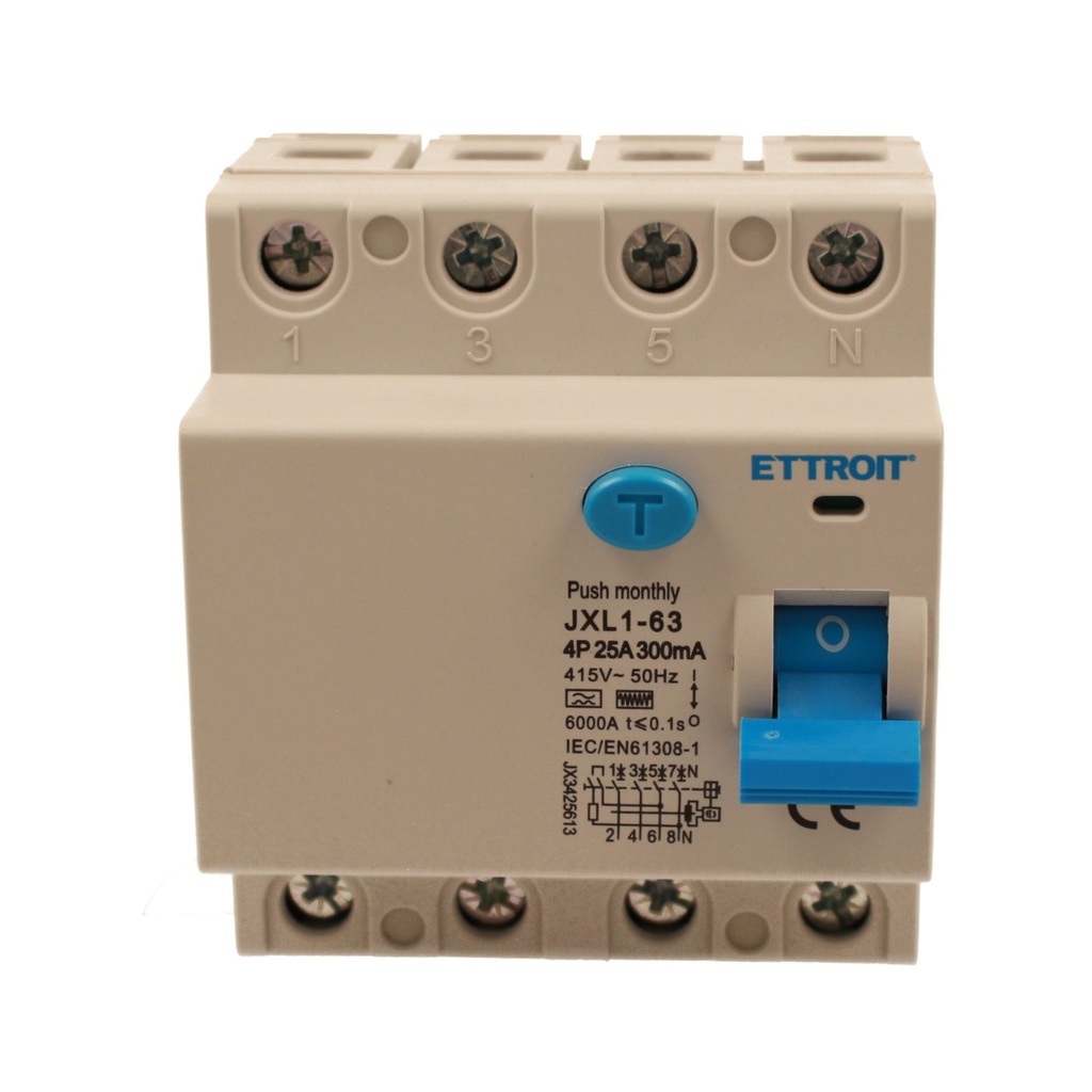 ETTROIT RCCB Interruttore Differenziale Puro Tipo F 3P+N 4M 6000A 300mA 25A AC 400V IP20 IEC61008-1