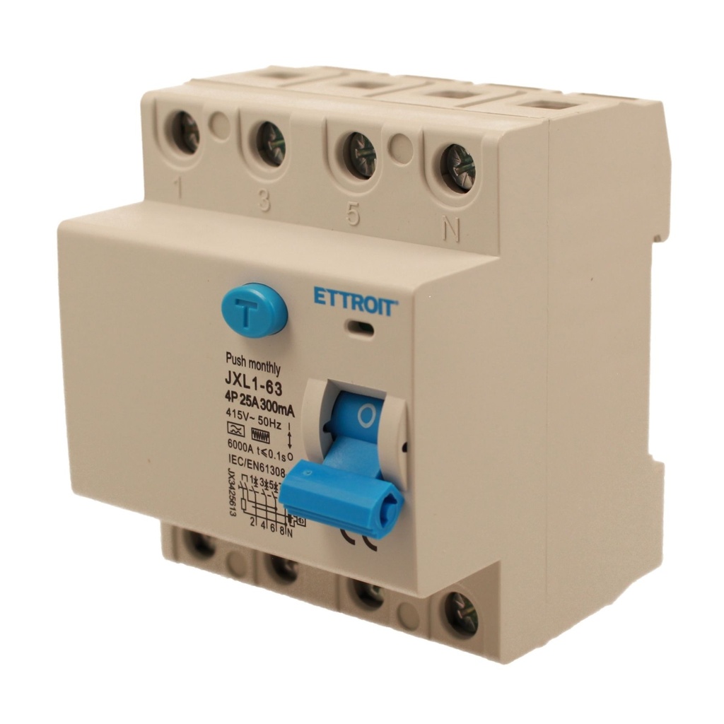 ETTROIT RCCB Interruttore Differenziale Puro Tipo F 3P+N 4M 6000A 300mA 25A AC 400V IP20 IEC61008-1