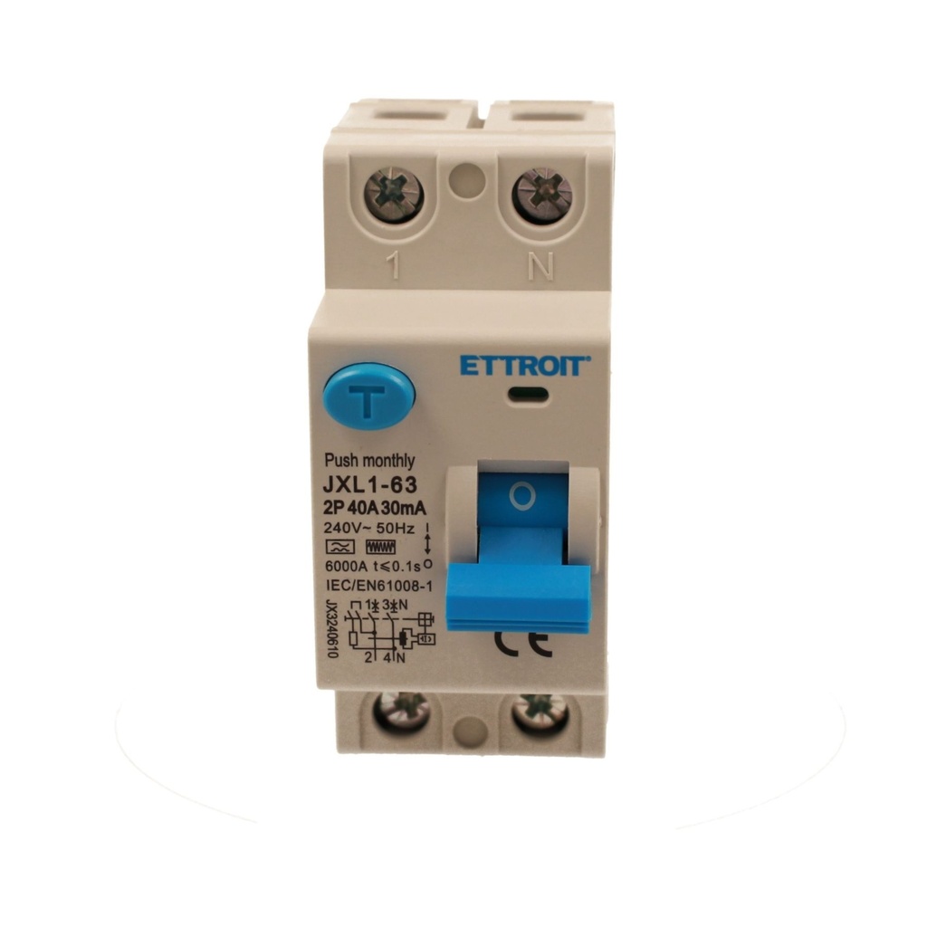 ETTROIT RCCB Interruttore Differenziale Puro Tipo F 1P+N 2M 6000A 30mA 40A AC 230V IP20 IEC61008-1