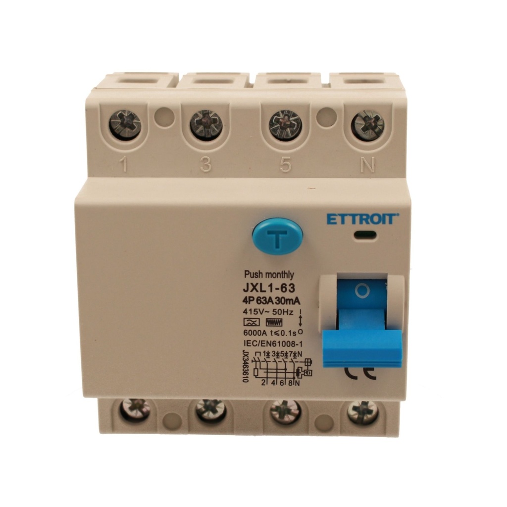 ETTROIT RCCB Interruttore Differenziale Puro Tipo F 3P+N 4M 6000A 30mA 63A AC 400V IP20 IEC61008-1