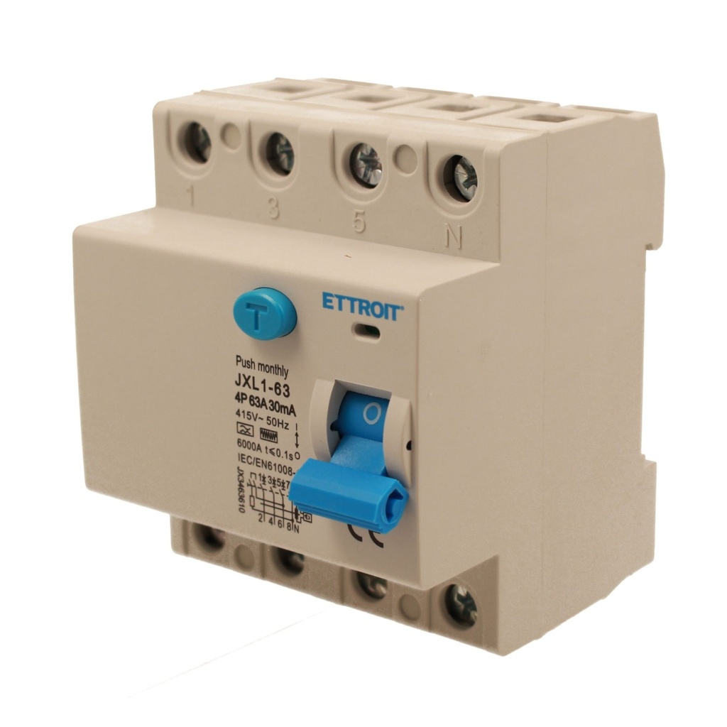 ETTROIT RCCB Interruttore Differenziale Puro Tipo F 3P+N 4M 6000A 30mA 63A AC 400V IP20 IEC61008-1
