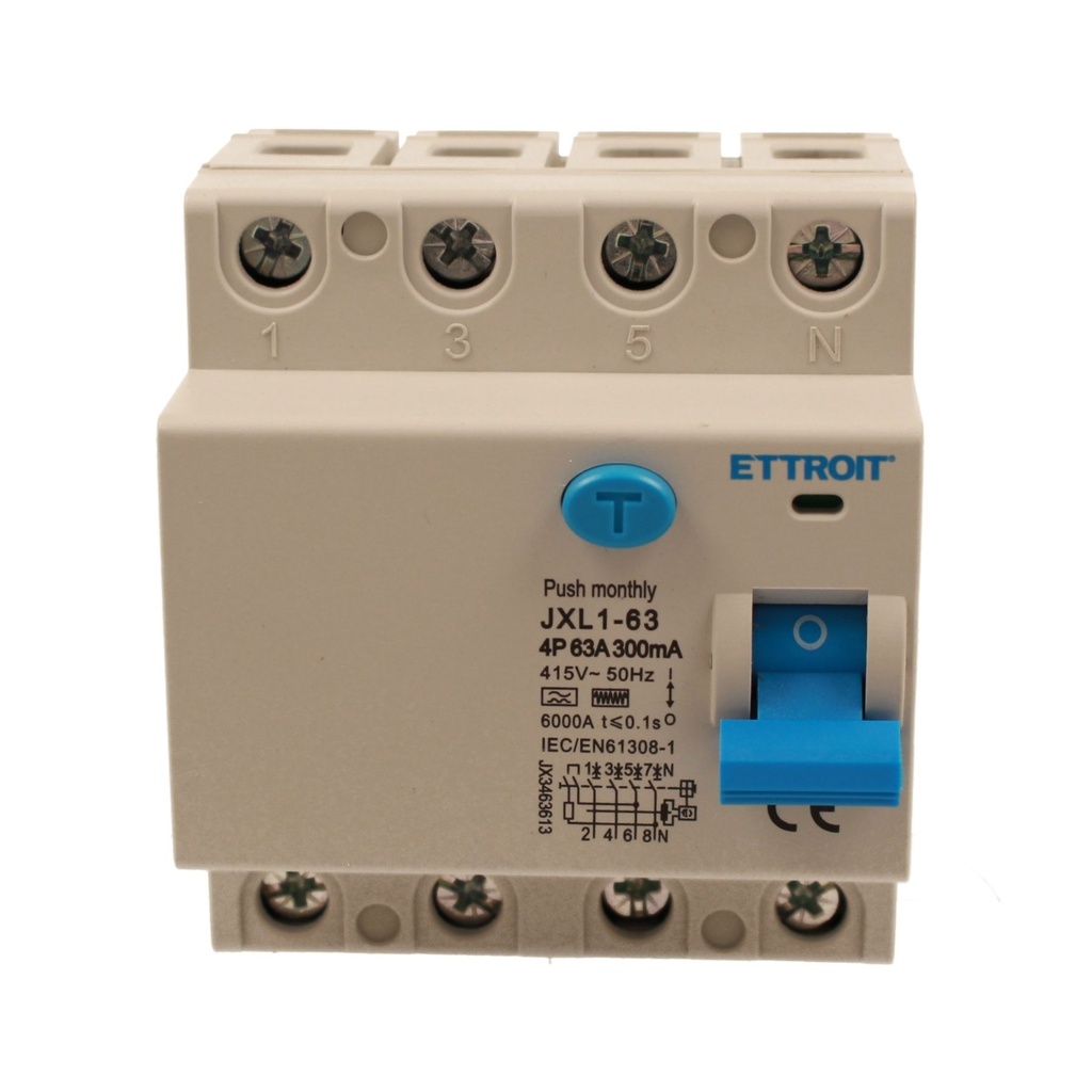 ETTROIT RCCB Interruttore Differenziale Puro Tipo F 3P+N 4M 6000A 300mA 63A AC 400V IP20 IEC61008-1