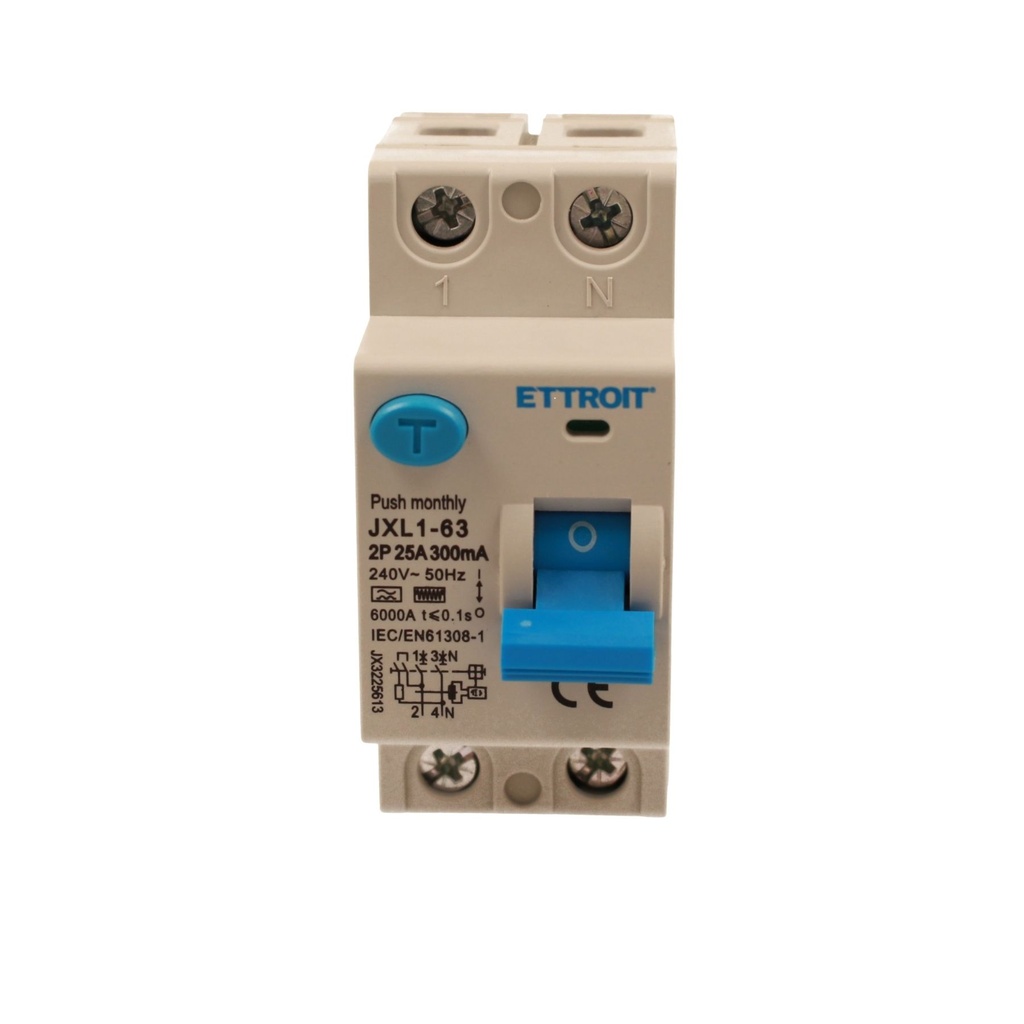 ETTROIT RCCB Interruttore Differenziale Puro Tipo F 1P+N 2M 6000A 300mA 25A AC 230V IP20 IEC61008-1