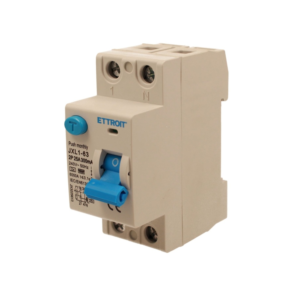 ETTROIT RCCB Interruttore Differenziale Puro Tipo F 1P+N 2M 6000A 300mA 25A AC 230V IP20 IEC61008-1
