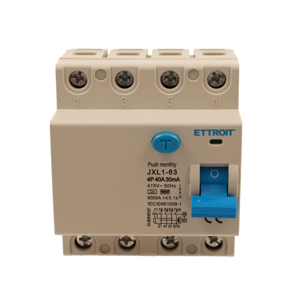 ETTROIT RCCB Interruttore Differenziale Puro Tipo F 3P+N 4M 6000A 30mA 40A AC 400V IP20 IEC61008-1