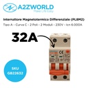 RCBO Interruttore Magnetotermico Differenziale Con Doppia Leva Tipo A Curva C 2P 2M 6000A 300mA, Diagnostica Visiva, C32A  AC 230V IP20 IEC61009-1 PL8M2