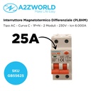 RCBO Doppia Leva, Interruttore Magnetotermico Differenziale Tipo AC Curva C 1P+N 2M 6000A 300mA C25A AC 230V IP20 IEC61009-1 PL8HM