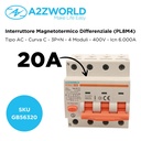 RCBO Interruttore Magnetotermico Differenziale Tipo AC Curva C 3P+N 4M 6000A 30mA C20A AC 400V IP20 IEC61009-1 PL8M4