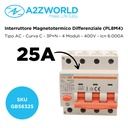 RCBO Interruttore Magnetotermico Differenziale Tipo AC Curva C 3P+N 4M 6000A 30mA C25A AC 400V IP20 IEC61009-1 PL8M4