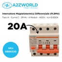 RCBO Interruttore Magnetotermico Differenziale Tipo A Curva C 3P+N 4M 6000A 30mA C20A AC 400V IP20 IEC61009-1 PL8M4