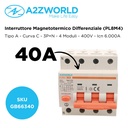 RCBO Interruttore Magnetotermico Differenziale Tipo A Curva C 3P+N 4M 6000A 30mA C40A AC 400V IP20 IEC61009-1 PL8M4