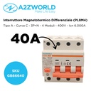 RCBO Interruttore Magnetotermico Differenziale Tipo A Curva C 3P+N 4M 6000A 300mA C40A AC 400V IP20 IEC61009-1 PL8M4