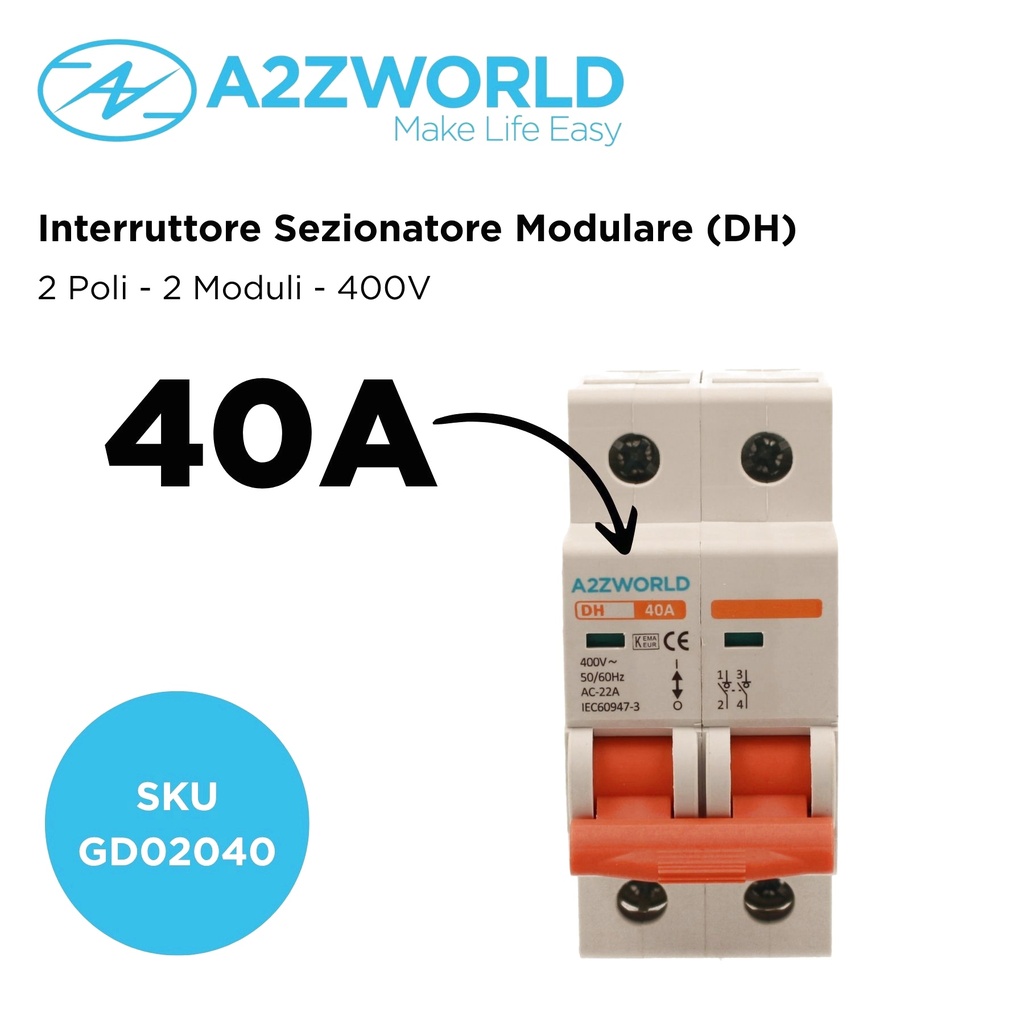 Interruttore Sezionatore Modulare 2P 2M 40A AC 400V IP20 IEC60947-3 DH