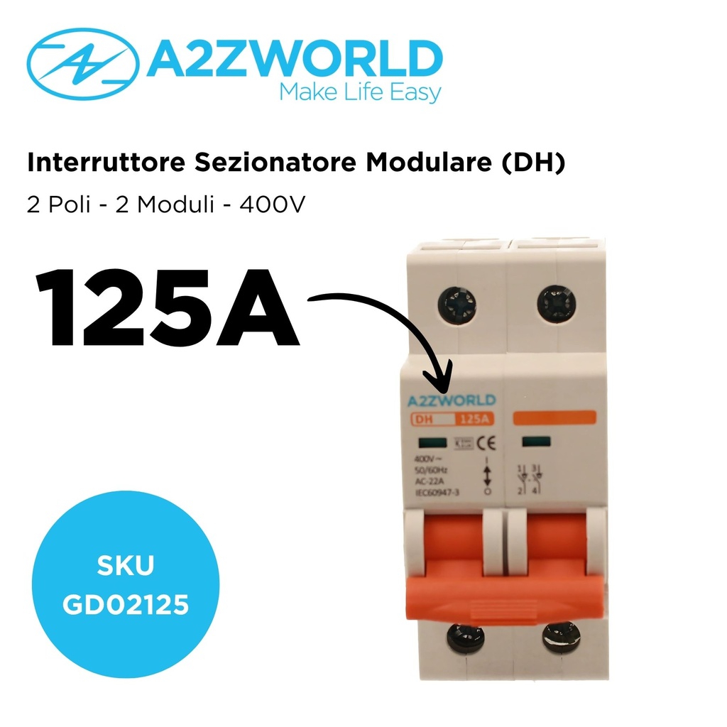 Interruttore Sezionatore Modulare 2P 2M 125A AC 400V IP20 IEC60947-3 DH