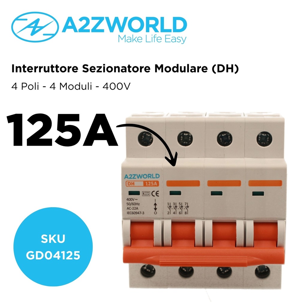 Interruttore Sezionatore Modulare 4P 4M 125A AC 400V IP20 IEC60947-3 DH