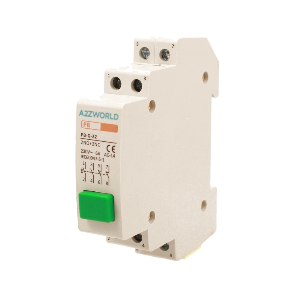 Pulsante Modulare Con Spia Luce Led Verde 1M 2NO+2NC 6A AC 230V IP20 IEC60947-5-1 PB