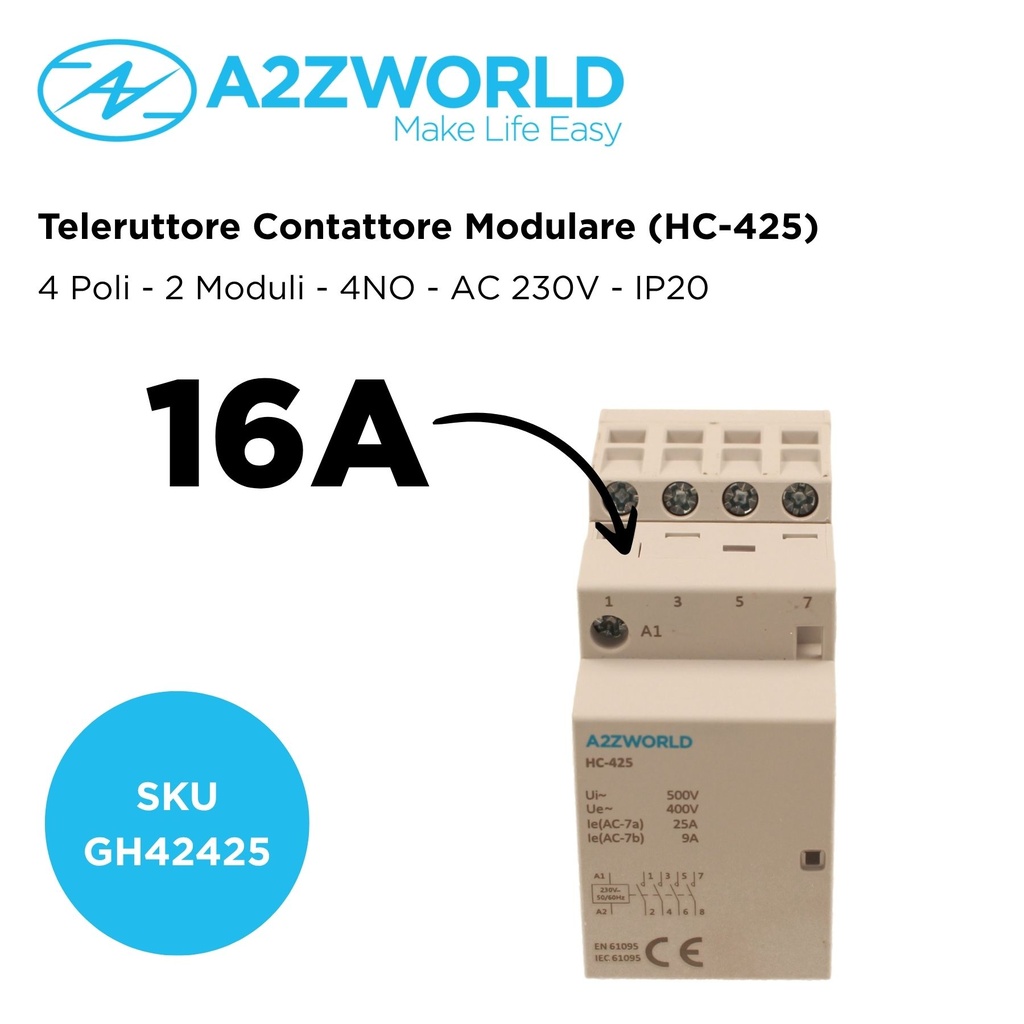 Teleruttore Contattore Modulare AC 4P 2M 4NO 25A AC 230V IP20 IEC61095 / IEC60947-4-1 HC-425