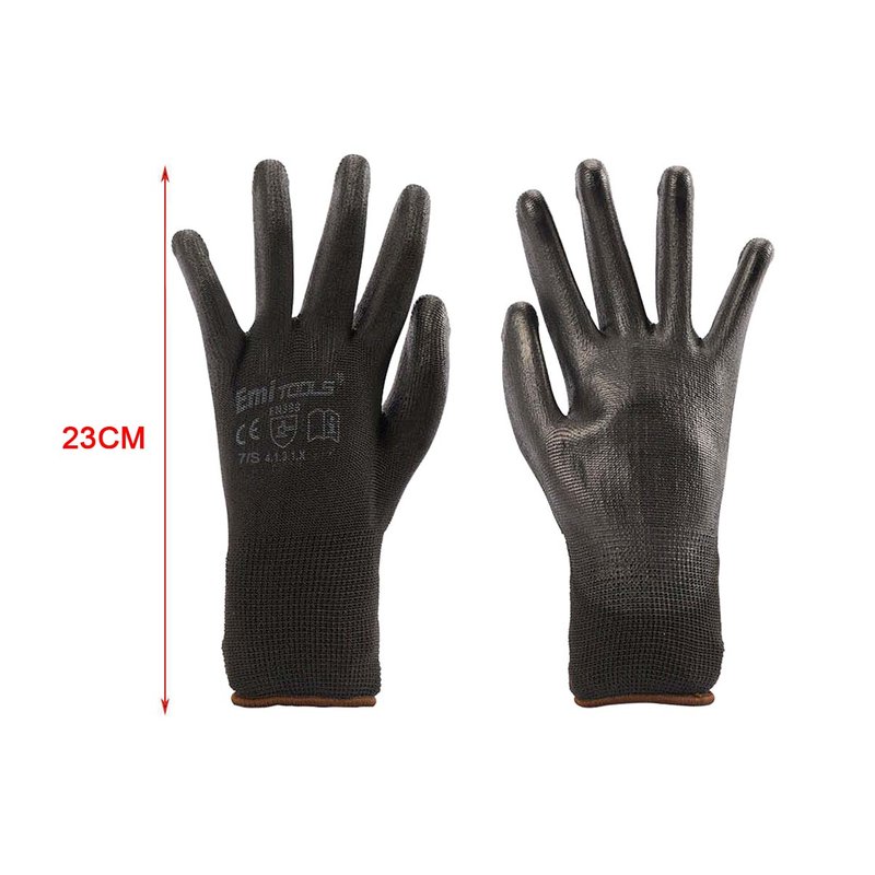 12 Paia Guanti da Lavoro Nero Taglia S 7 Con Rivestimento in Lattice