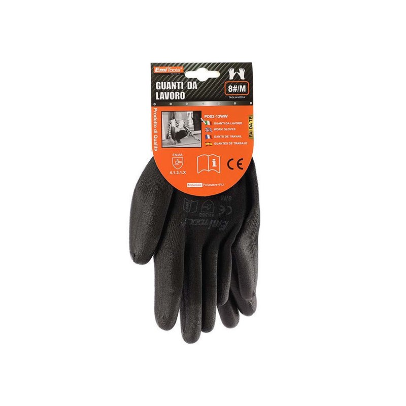 12 Paia Guanti da Lavoro Nero Taglia M 8 Con Rivestimento in Lattice