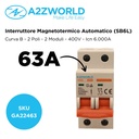 MCB Interruttore Magnetotermico Automatico Curva B 2P 2M 6000A B63A AC 400V IP20 IEC60898-1 SB6L