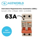 MCB Interruttore Magnetotermico Automatico Curva B 2P 2M 6000A B63A AC 400V IP20 SB6L