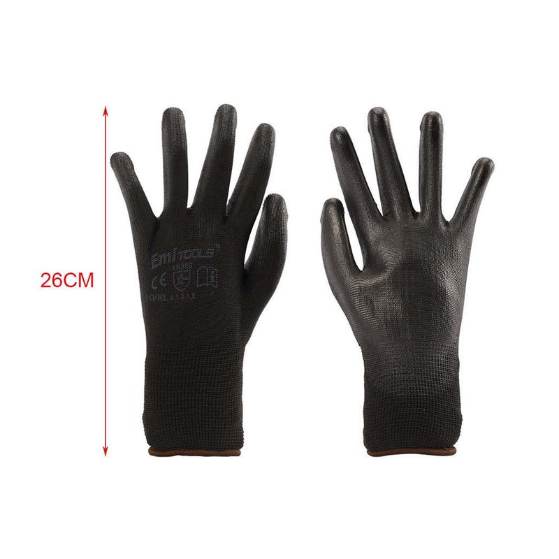 12 Paia Guanti da Lavoro Nero Taglia XL 10 Con Rivestimento in Lattice
