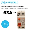 RCCB Interruttore Differenziale Puro Tipo A 1P+N 2M 6000A 300mA 63A AC 230V IP20 IEC61008-1 PR8NM GC75663