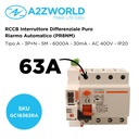 RCCB Interruttore Differenziale Puro Riarmo Automatico, Tipo A 3P+N 5M 6000A 30mA 63A AC 400V IP20 IEC61008-1 PR8NM