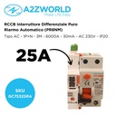 RCCB Interruttore Differenziale Puro Riarmo Automatico, Tipo AC 1P+N 3M 6000A 30mA 25A AC 230V IP20 IEC61008-1 PR8NM