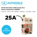 RCCB Interruttore Differenziale Puro Riarmo Automatico, Tipo AC 1P+N 3M 6000A 300mA 25A AC 230V IP20 IEC61008-1 PR8NM