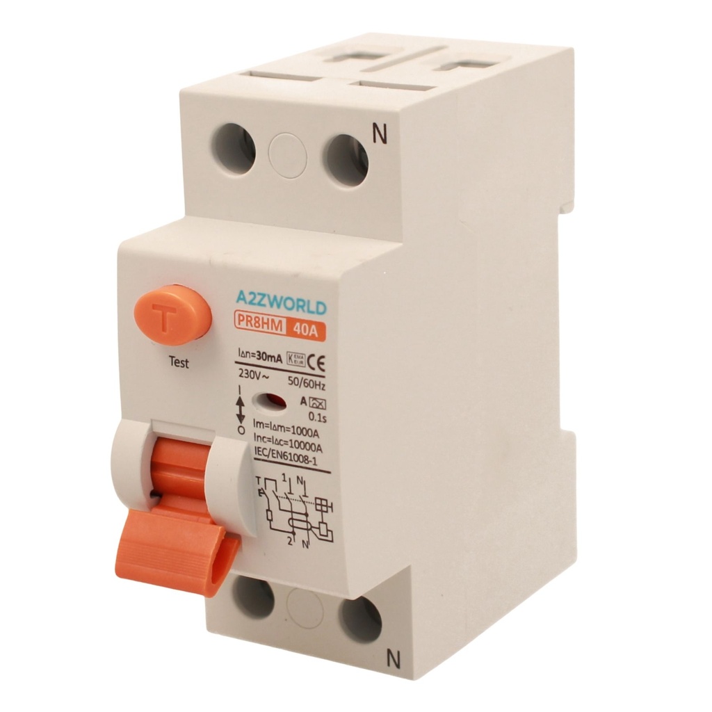 RCCB Interruttore Differenziale Puro Tipo A 1P+N 2M 10000A 30mA 40A AC 230V IP20 IEC61008-1 PR8HM GC75140