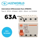 RCCB Interruttore Differenziale Puro Tipo A 3P+N 4M 10000A 30mA 63A AC 400V IP20 IEC61008-1 PR8HM GC76163