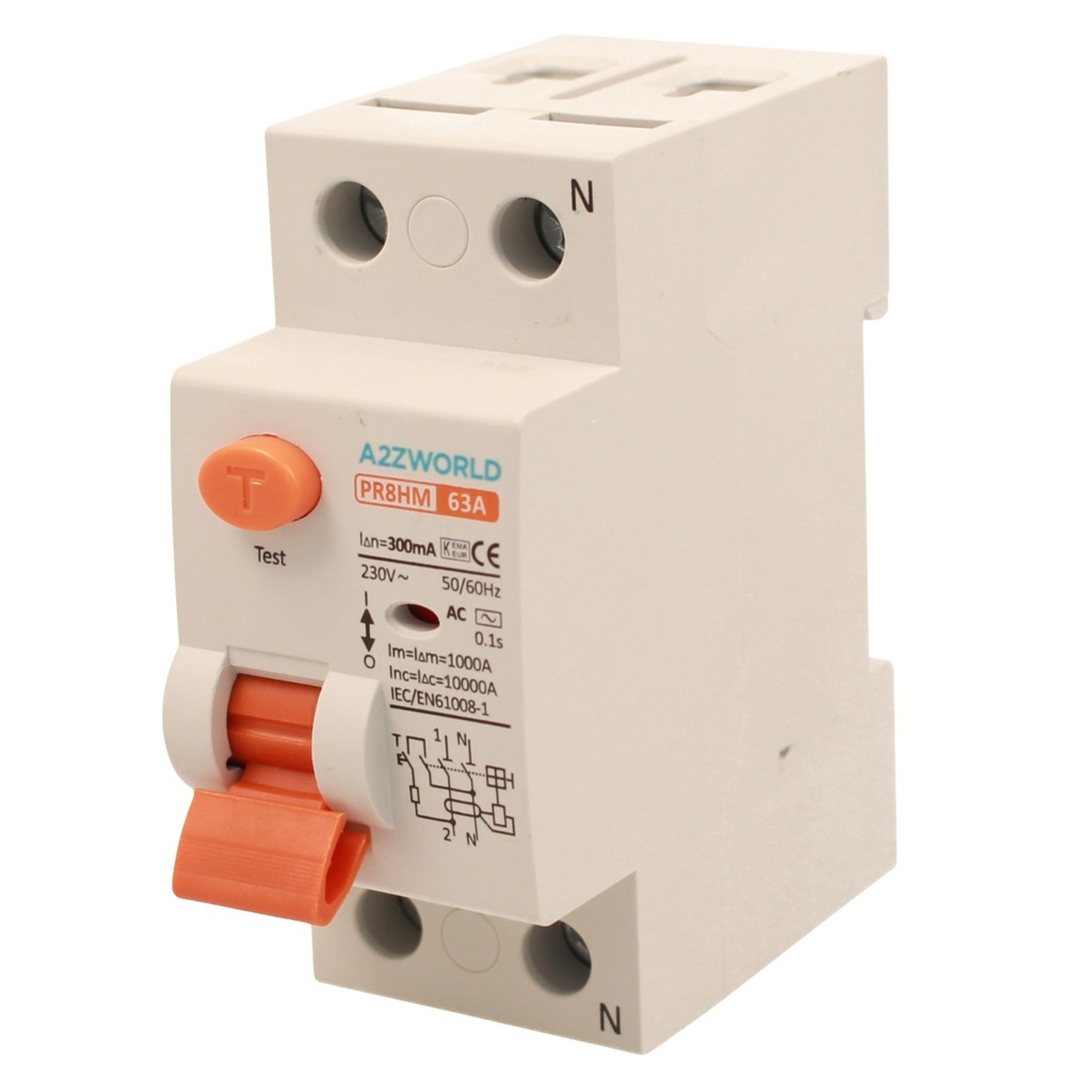 RCCB Interruttore Differenziale Puro Tipo AC 1P+N 2M 10000A 300mA 63A AC 230V IP20 IEC61008-1 PR8HM