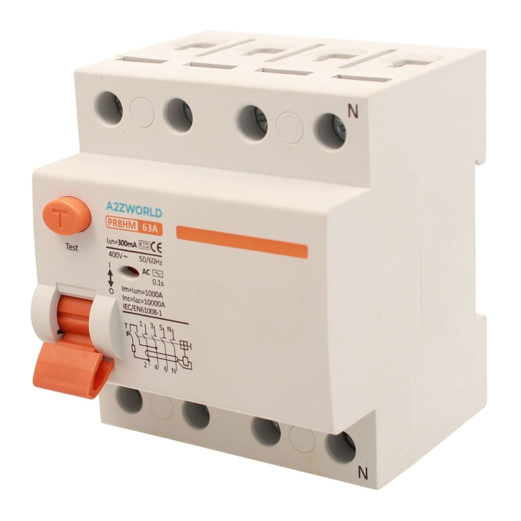 RCCB Interruttore Differenziale Puro Tipo AC 3P+N 4M 10000A 300mA 63A AC 400V IP20 IEC61008-1 PR8HM