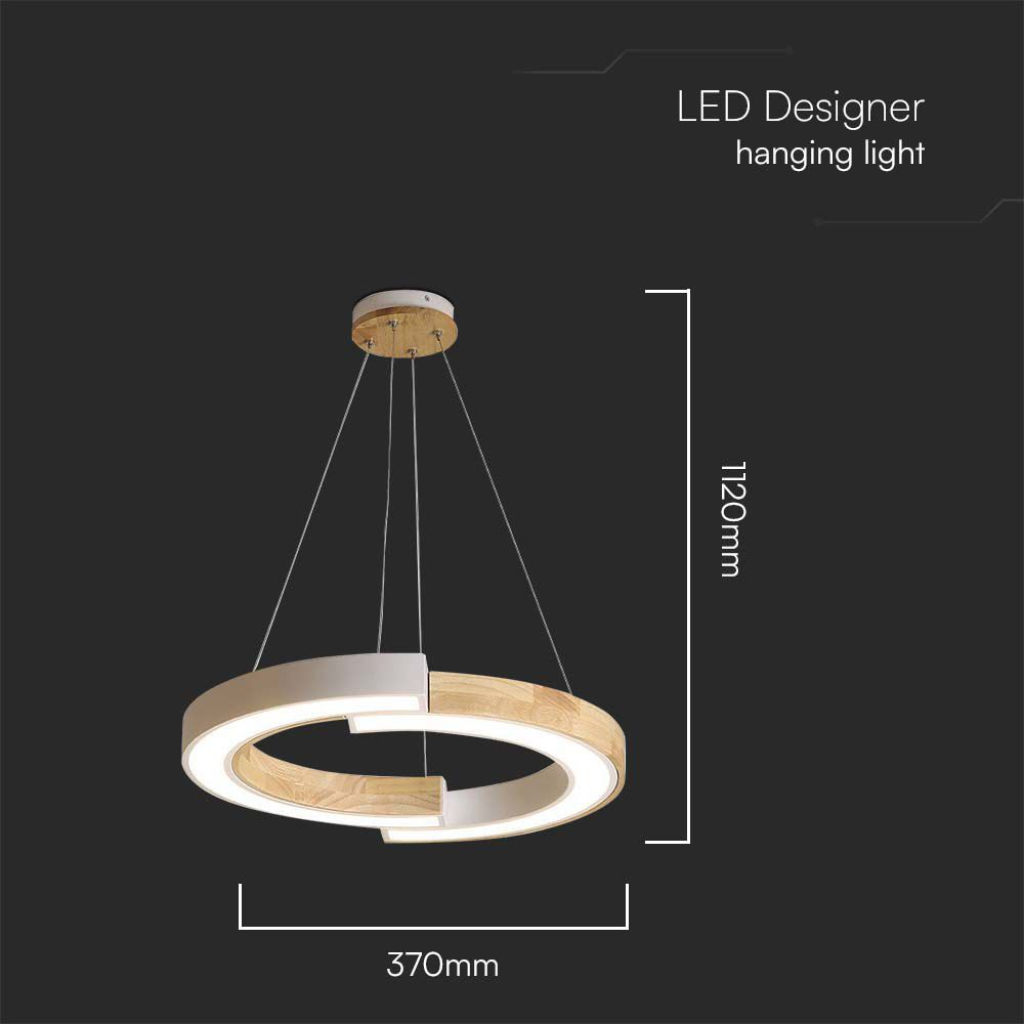 Lampadario LED a Sospensione con 2 Mezzaluna 32W in Legno Colore Bianco 43*37*112cm 3000K 