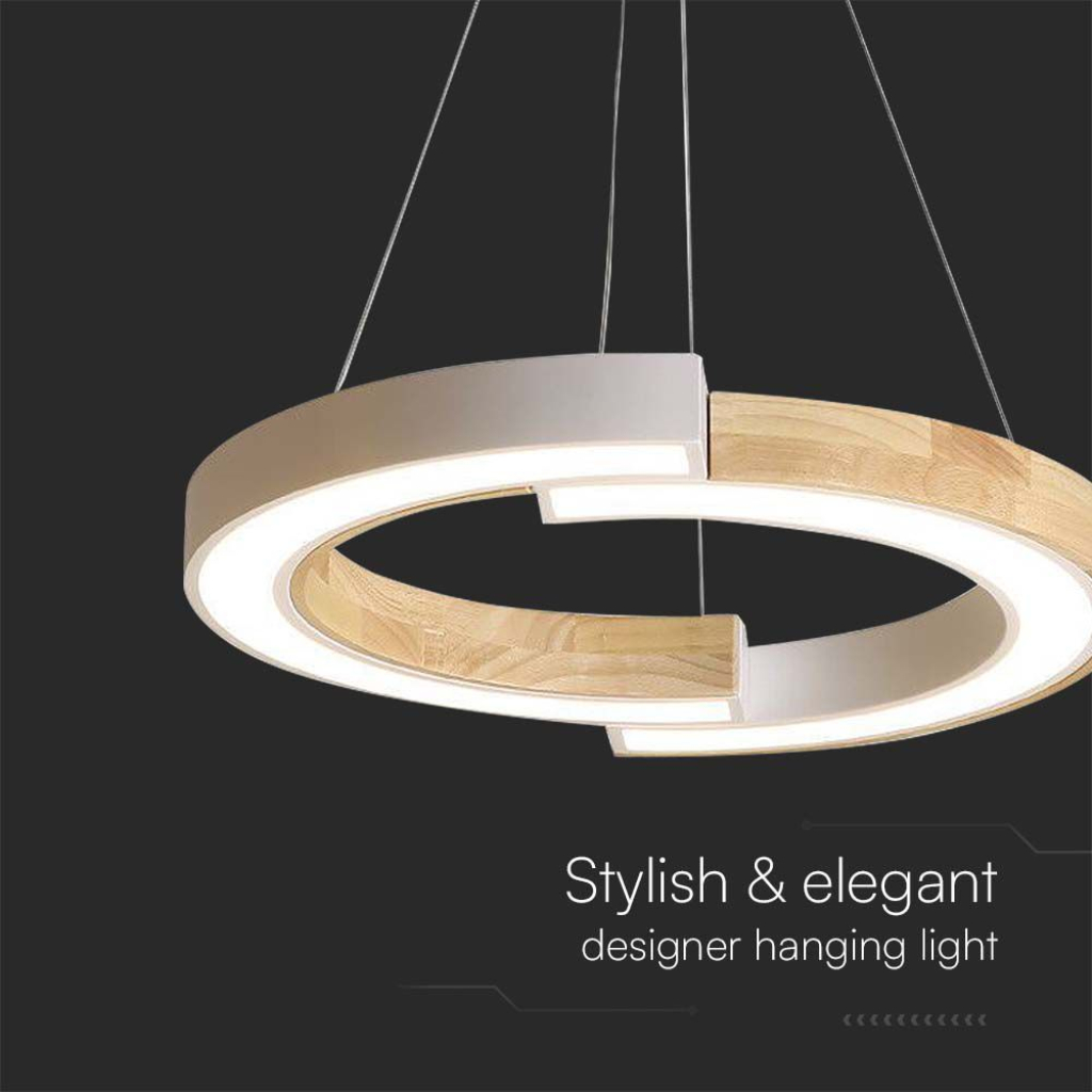 Lampadario LED a Sospensione con 2 Mezzaluna 32W in Legno Colore Bianco 43*37*112cm 3000K 