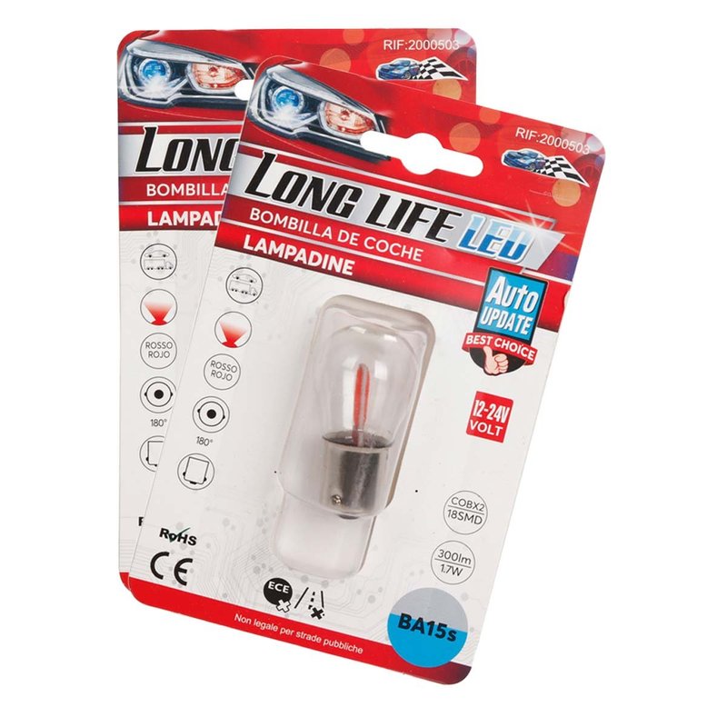 2 Pezzi Lampada Led BA15s P21W 2 Cob 12V 24V 300lm 1.7W Luce Rossa Piedi Dritti