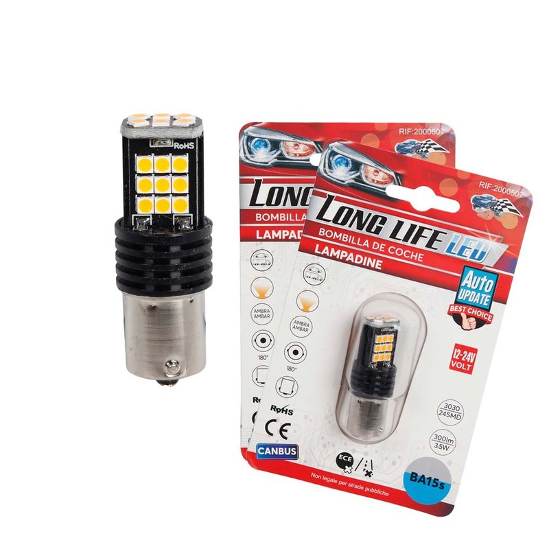 2x Lampada LED BA15s S25 P21W 24 SMD 3030 12V 24V Gialla Ambra H50mm Canbus