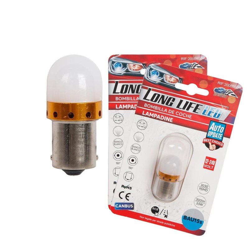 2 PZ Lampada LED BAU15S S25 PY21W 12V 24V 300lm Bianca Fredda Piedi Storti