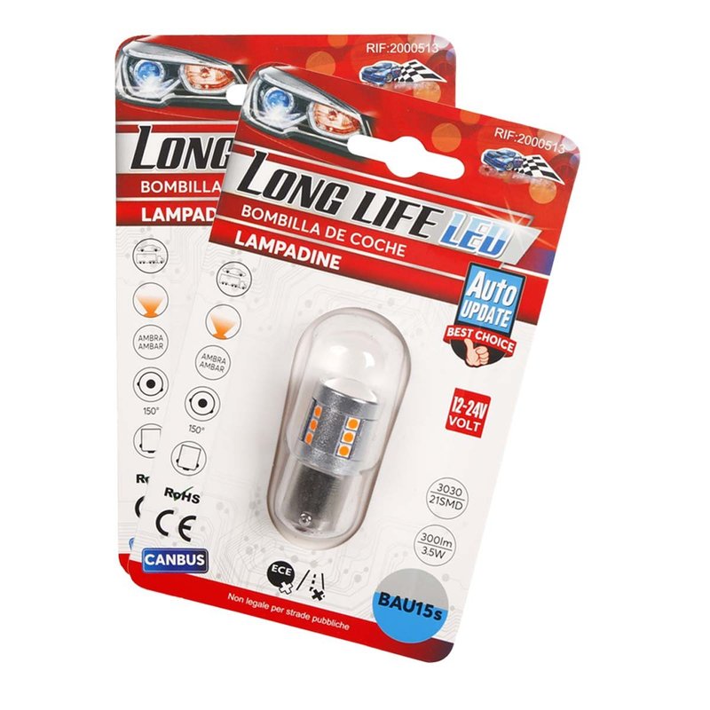 2 Pezzi Lampada LED BAU15S PY21W 21 SMD 3030 12V 24V 300lm 3.5W Giallo Ambra