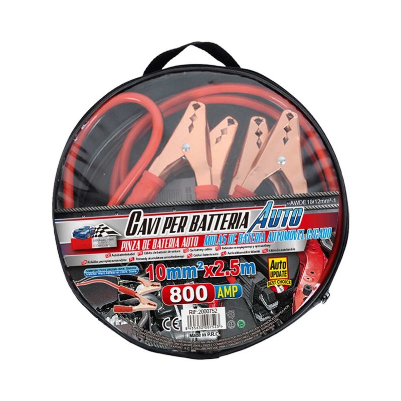 Kit Cavi Avviamento Auto 800A 2,5m Rame 10mm² Emergenza Auto Moto Fino 2000cc