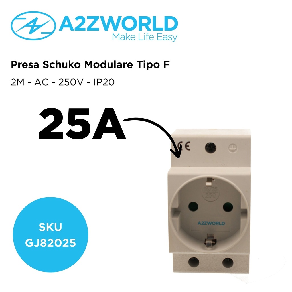 Presa Schuko Modulare Tipo F 2M 25A AC 250V IP20 IEC60884 SK-225-EU