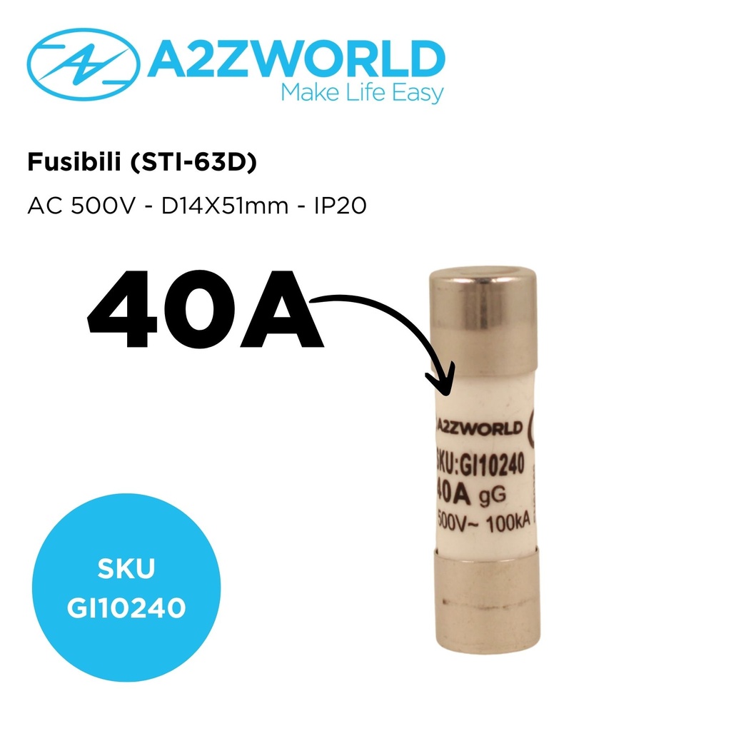 10 Pezzi Fusibili AC 500V AC D14X51mm 40A AC 500V IP20 IEC60269 STI-63D