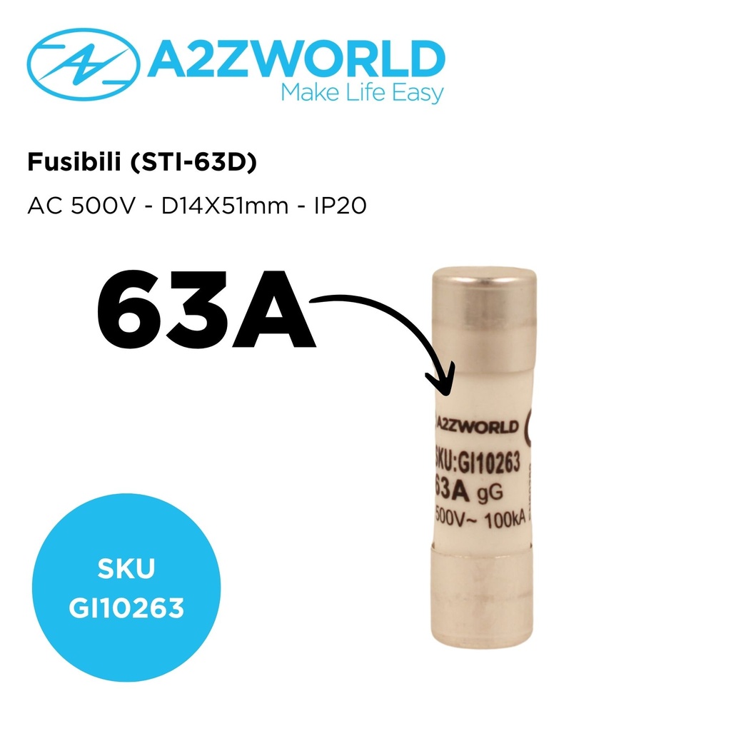 10 Pezzi Fusibili AC 500V AC D14X51mm 63A AC 500V IP20 IEC60269 STI-63D