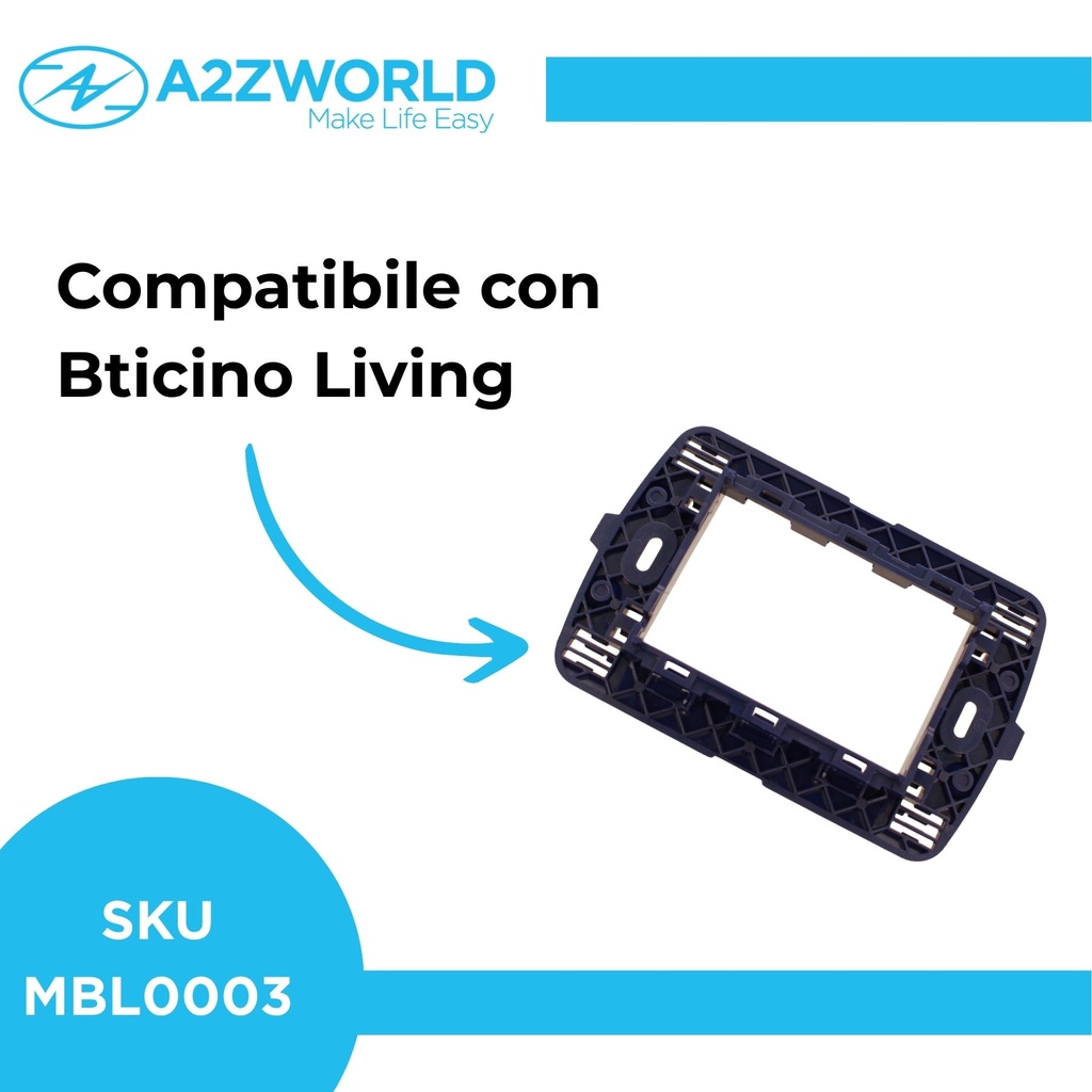 Supporto Telaio 3 Moduli Per Scatola 503 MBL 3M Blu Compatibile Bticino Living BLN0203