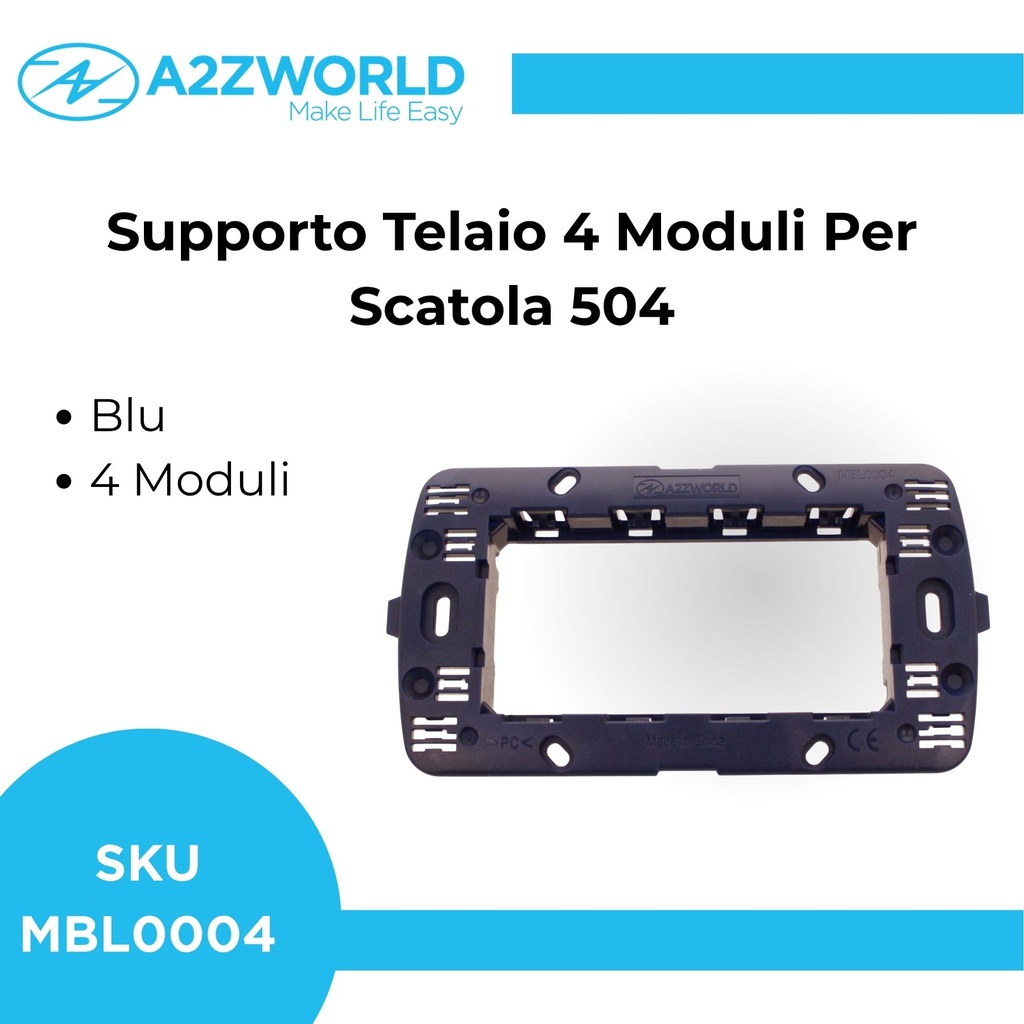 Supporto Telaio 4 Moduli Per Scatola 504 MBL 4M Blu Compatibile Bticino Living BLN0204