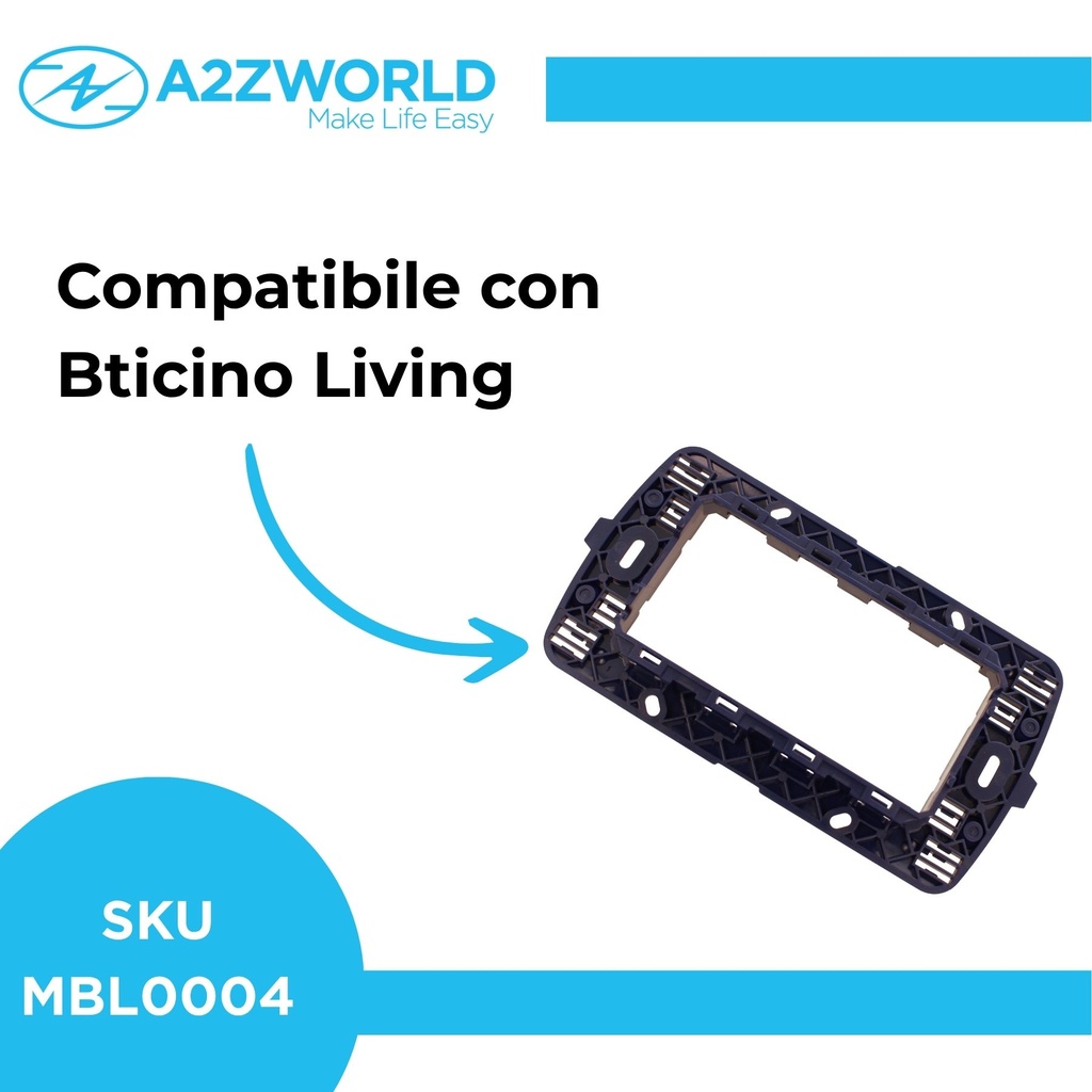 Supporto Telaio 4 Moduli Per Scatola 504 MBL 4M Blu Compatibile Bticino Living BLN0204