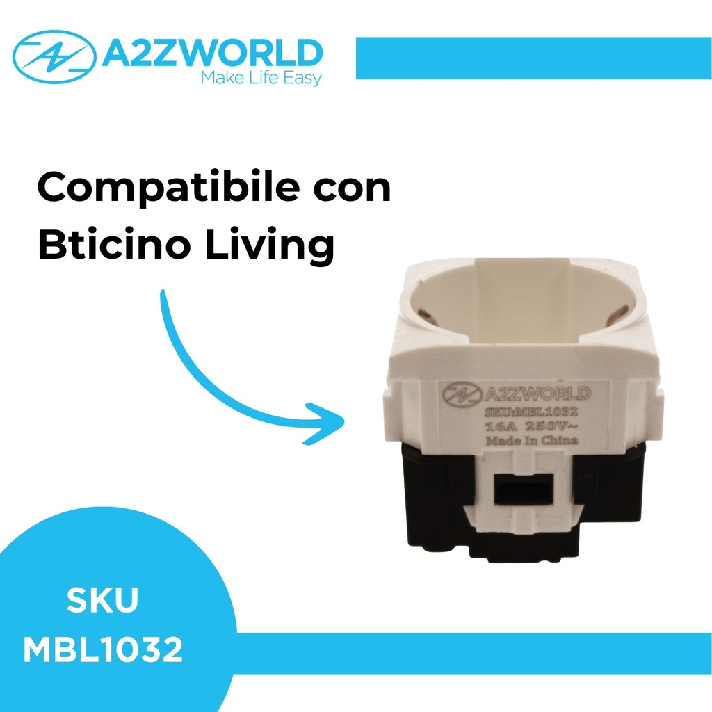Presa Schuko Universale 2P+T 10/16A 220V MBL Bianco 2M Compatibile Bticino Living BLB2102