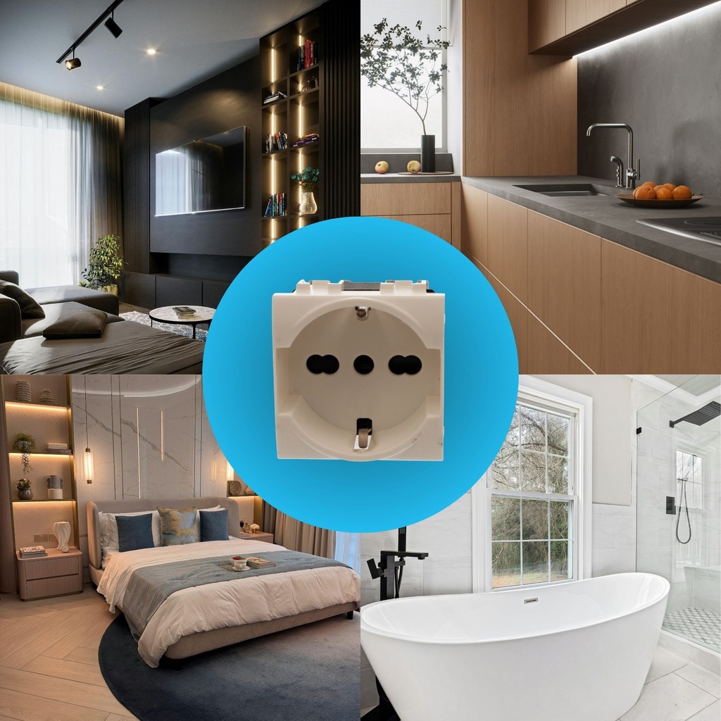 Presa Schuko Universale 2P+T 10/16A 220V MBL Bianco 2M Compatibile Bticino Living BLB2102