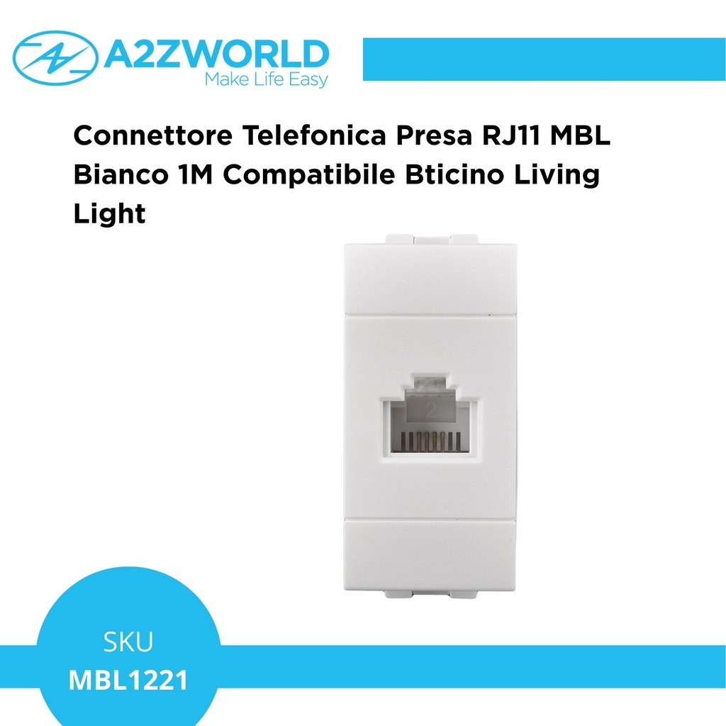 Connettore Telefonica Presa RJ11 MBL Bianco 1M Compatibile Bticino Living Light BLB2354
